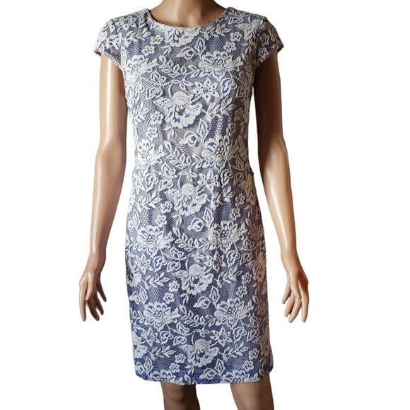PHOEBE COUTURE Lace Dress Cutout Back Sheath Dress SIZE 6 - Picture 1 of 13